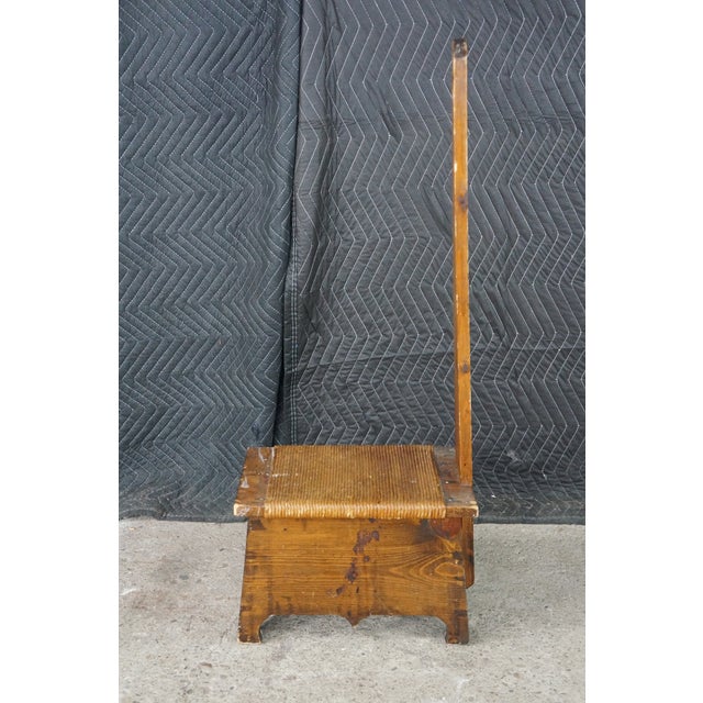 Antique Primitive Shaker Style Spinning Chair Rush Stool Bench Seat Folk Art 37" For Sale - Image 17 of 18