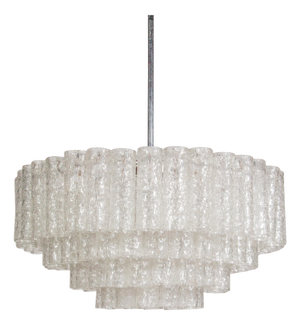 Large Ice Glass Tubular Chandelier attributed to Doria Leuchten, 1960s