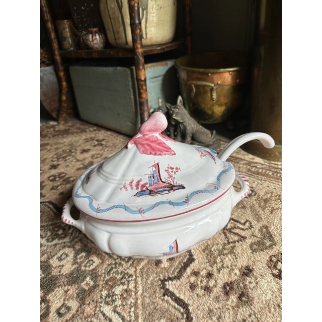 Vintage Hand Painted Ceramic Tureen With Ladle Made in Italy For Sale In Houston - Image 6 of 10