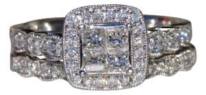 The Llanfair: Ladies 14K Mystery Set Diamond Engagement Ring and Wedding Band Bridal Set