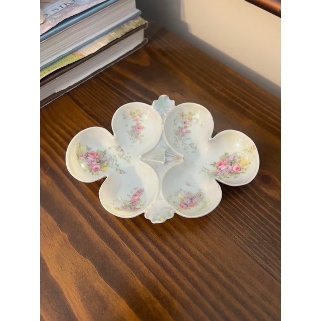 Early 1900’s French Lustreware Floral Oyster Plate, Deviled Egg Plate Unique Shape For Sale - Image 6 of 10