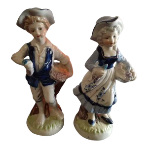 1940s Vintage Blue/White Porcelain Figurines - Set of 2