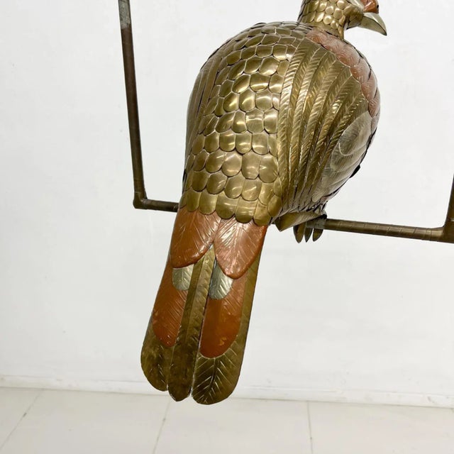 1970s Sergio Bustamante Mixed Metal Cockatiel Perched on Swing Mexico For Sale - Image 10 of 12