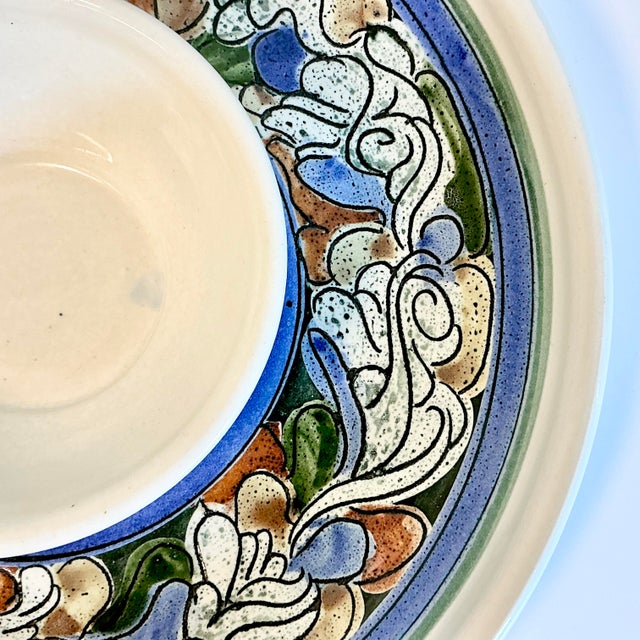 1980s Vintage Folk Arts & Craft Pottery Studio Chip and Dip, Artist Signed. For Sale - Image 4 of 11