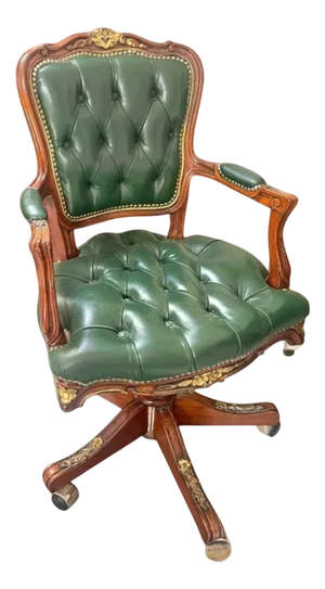 Presidential Swivel Chair in Wood with Leather Seat, 2000s