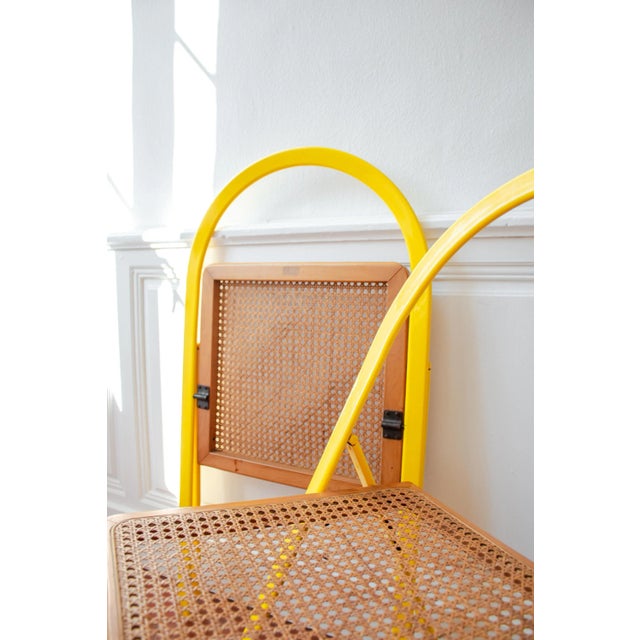 Vintage Folding Chairs in Yellow Lacquered Metal and Caning by Giorgio Cattelan for Cidue, 1970s, Set of 2 For Sale - Image 16 of 18