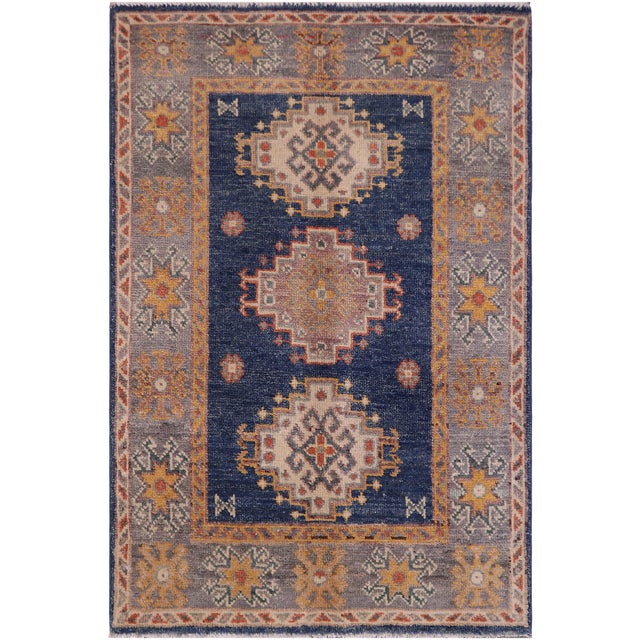 Tribal Kazak Bohemian Blue/Gray Wool Rug - 2'0''x3'0'' For Sale - Image 10 of 10