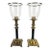 Regency Style Brass Hurricane Lamps, Neoclassical Candlesticks With Glass Shades For Sale