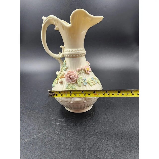 Late 20th Century Large 9" Vintage Belleek Aberdeen Ewer W/ Applied Flowers For Sale - Image 14 of 18
