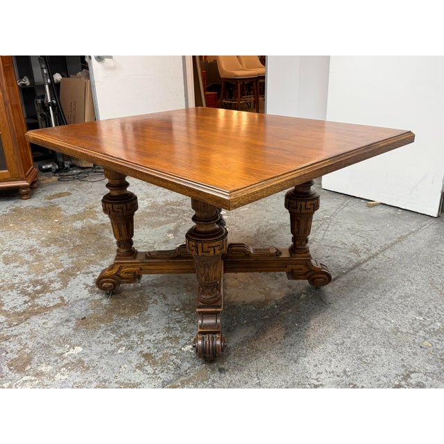 Traditional Hand Carved Wood Base + Wood Top, Antique For Sale - Image 3 of 12