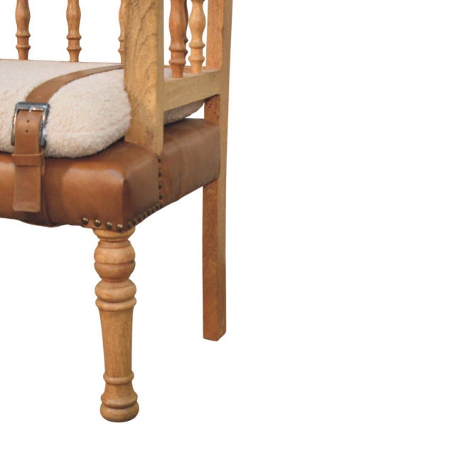 Textile Bouclé and Leather Upholstered Bench With Spindle Back For Sale - Image 7 of 8