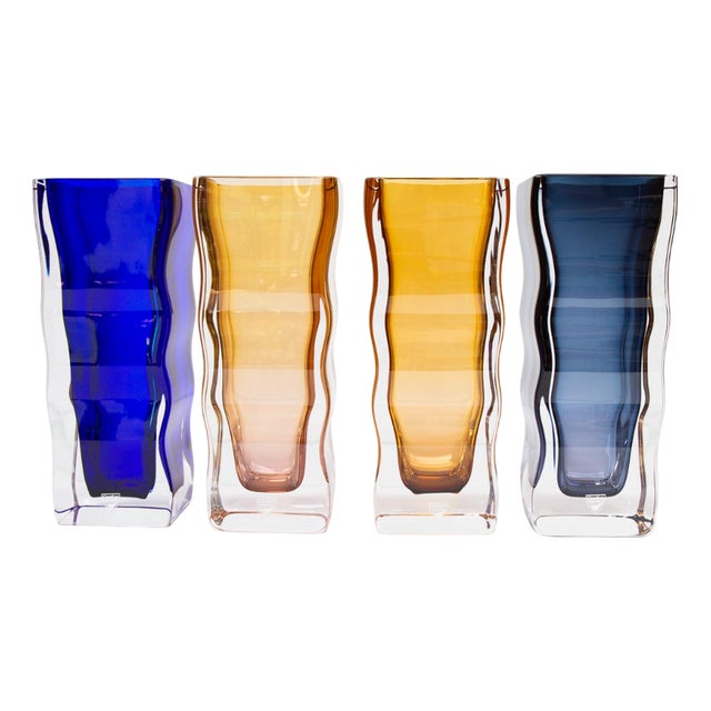 Swedish Glass Vases in Blue and Amber from Orrefors, Set of 4 For Sale