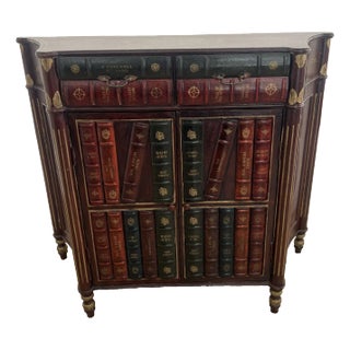 Vintage Bookcase Theme Console Cabinet Two Drawers, Double Door Storage Demilune For Sale