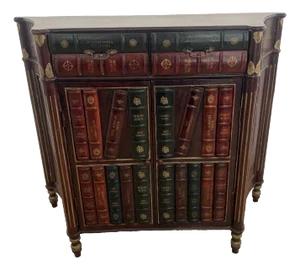 Vintage Bookcase Theme Console Cabinet Two Drawers, Double Door Storage Demilune