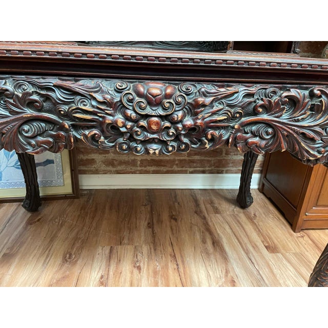Japanese Early 20th Century Carved Wood Dragon Writing Desk With Fitted Cabinet and Shelves For Sale - Image 3 of 6