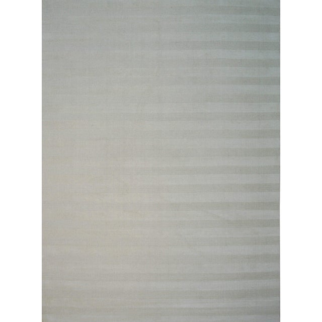 Gray 10x14 Yara Alluring Ligth Gray Stripe Geometric Modern Handmade Wool Carpet Rug For Sale - Image 8 of 9