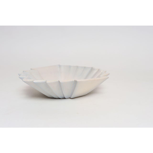 Blue Art Deco Blue and White Matte Ceramic Lorbeek Console Bowl by Weller Pottery For Sale - Image 8 of 18