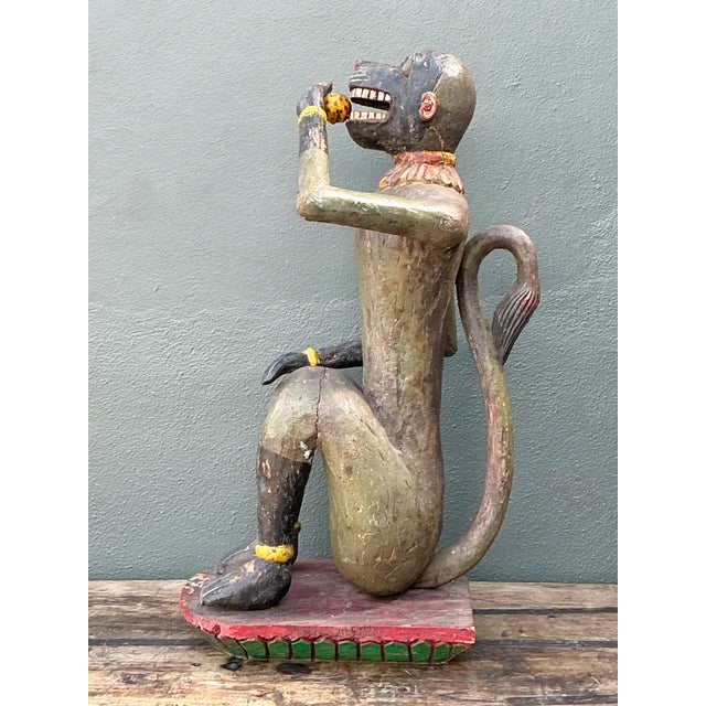 Vintage Painted Wood Monkey Sculpture For Sale - Image 11 of 14