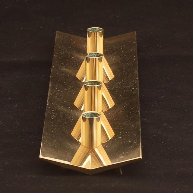 1960s Vintage Swedish Four-Light Candleholder in Brass by Pierre Forssell for Skultuna, 1960s For Sale - Image 5 of 8