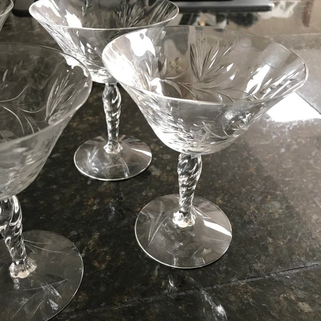 1940s Crystal Engraved Wine Glasses - Set of 4 For Sale - Image 4 of 6