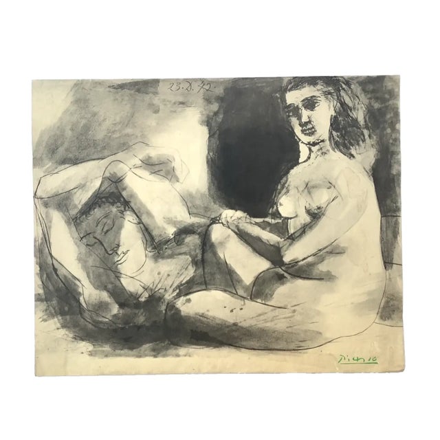Pablo Picasso Homme Couche Et Femme Assise Lithograph Double Flute suite. Edition 150. Published by Au Vent D'Arles, Paris...