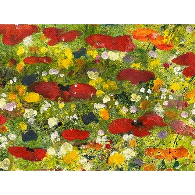 Red Poppy Flowers in a Wild Green Meadow With a Blue Sky by Contemporary Artist For Sale - Image 12 of 12