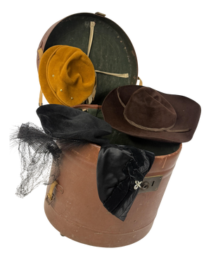 Antique Hat Box in Lined Cardboard and Leather, 1890s