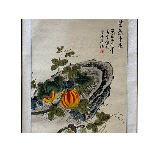 2000 - 2009 Chinese Color Ink Water Birds Fruits Scroll Painting Wall Art For Sale - Image 5 of 6