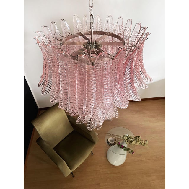 Large Italian Murano Pink Felci Glass Chandelier, 1990s For Sale - Image 14 of 18