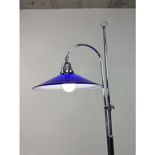 Vintage Adjustable Chrome Floor Lamp with Cobalt Blue Glass Shade, 1950s For Sale - Image 10 of 12