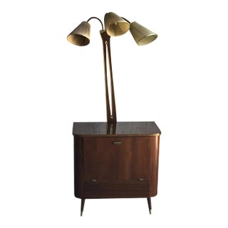 Art Deco Style Walnut Drinks Cabinet with Lamp, 1950s For Sale