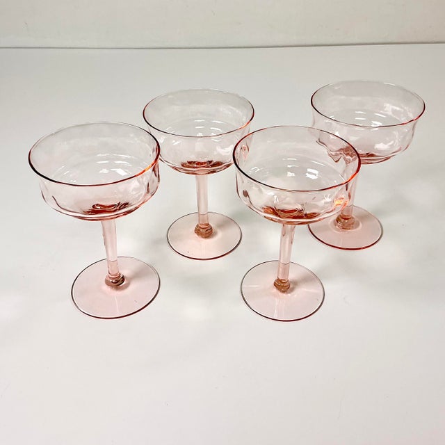 Art Deco Mid 20th Century Art Deco Hollywood Regency Boho Chic Pink Crystal Champagne Coupes - Set of 4 For Sale - Image 3 of 9