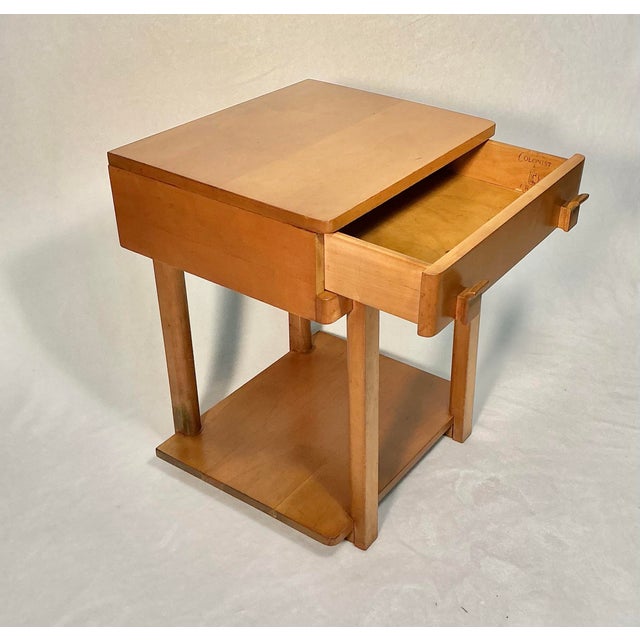 Early American, solid hard rock maple single drawer with lower shelf end table from the “Colonial Craft” line 1930s-1940s...