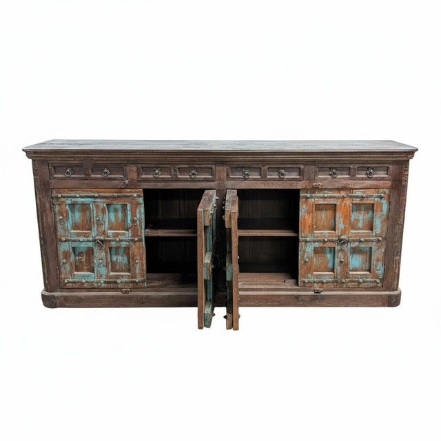 Far Pavilions Farmhouse Style Rustic Antique Door Upcycled 93" Long Solid Wood Sideboard For Sale - Image 4 of 7