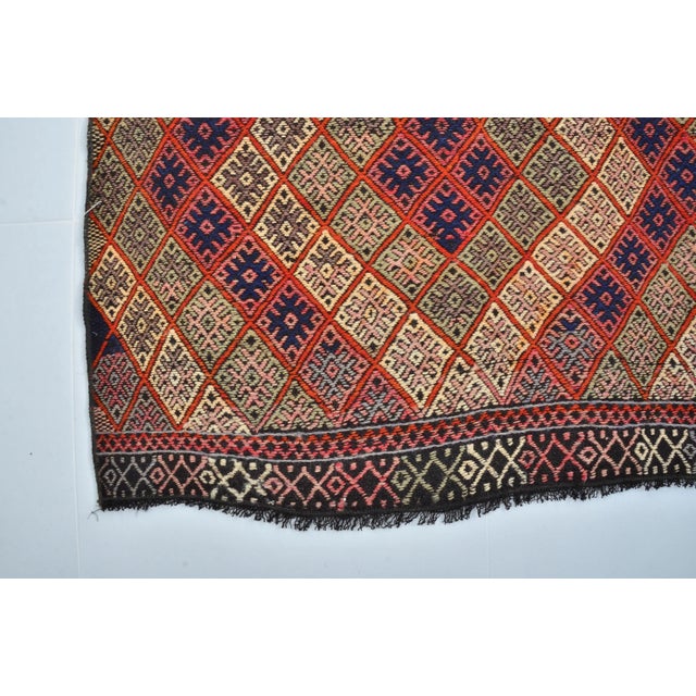 1960s Ruby- Red Color Geometric Pattern Handmade Kilim Runner For Sale - Image 9 of 11
