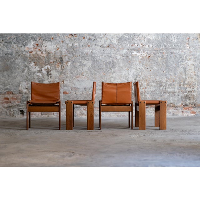 Set of 4 Monk Chairs. Molteni production from 1973. Design: Afra & Tobia Scarpa Normal signs of use and patina. Structures...