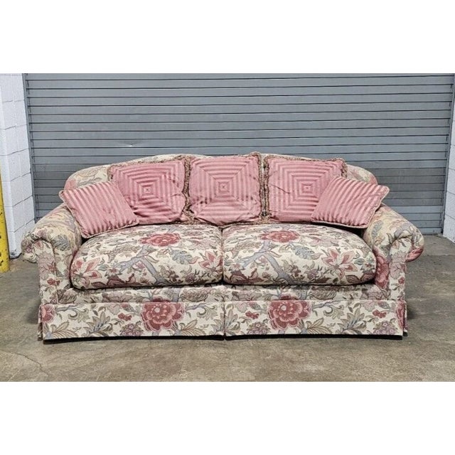 Traditional Henredon Furniture Sofa Upholstered in Needlepoint Fabric High End W Pillows For Sale - Image 3 of 11