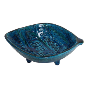 Italian Rimini Blu Glazed Leaf-Form Ceramic Vide Poche by Aldo Londi for Bitossi