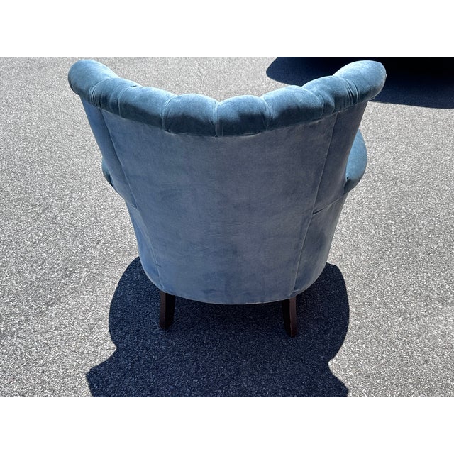 Vintage Tufted Wingback Lounge Chair With Carved Mahogany Frame For Sale - Image 4 of 6