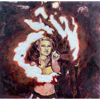 Vera Fire Dancer by Delton Demarest | Mixed Media Artwork of a woman performing with fire. For Sale