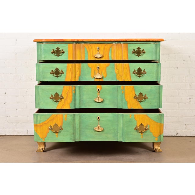 Kindel Furniture Georgian Hand-Painted Block Front Chest of Drawers For Sale In South Bend - Image 6 of 15