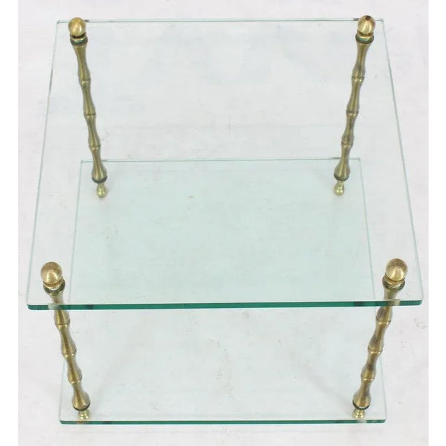 Mid-Century Modern Glass Faux Bamboo Brass Cube Square Side Table Stand For Sale - Image 3 of 10