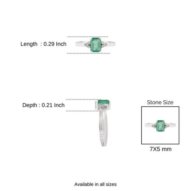 Emerald Natural Emerald Octagon Cut Engagement Ring With Diamond Accents in 925 Silver- Size 6.5 For Sale - Image 8 of 11