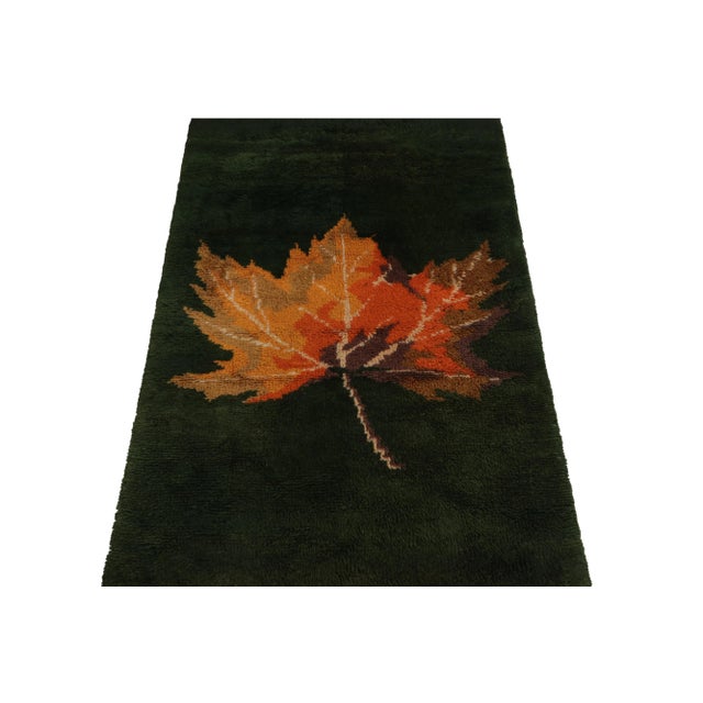Traditional 1950s Vintage Tulu Rug in Green With Orange and Gold Leaf Pictorial by Rug & Kilim For Sale - Image 3 of 7