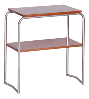 Bauhaus Side Table in Walnut and Chrome attributed to Hynek Gottwald, 1930s