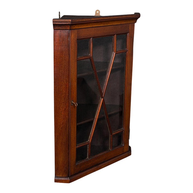 Small Antique Glazed Corner Cupboard, English, Wall Display Cabinet, Edwardian For Sale