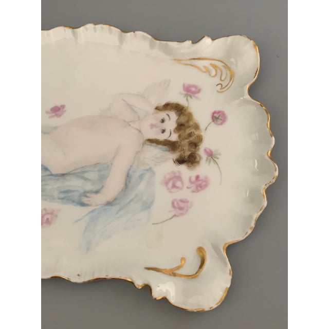 Limoges, France Antique 1900s Art Nouveau Belle Epoque Limoges Porcelain Jean Pouyat Hand Painted Cake Dish Plate For Sale - Image 4 of 13