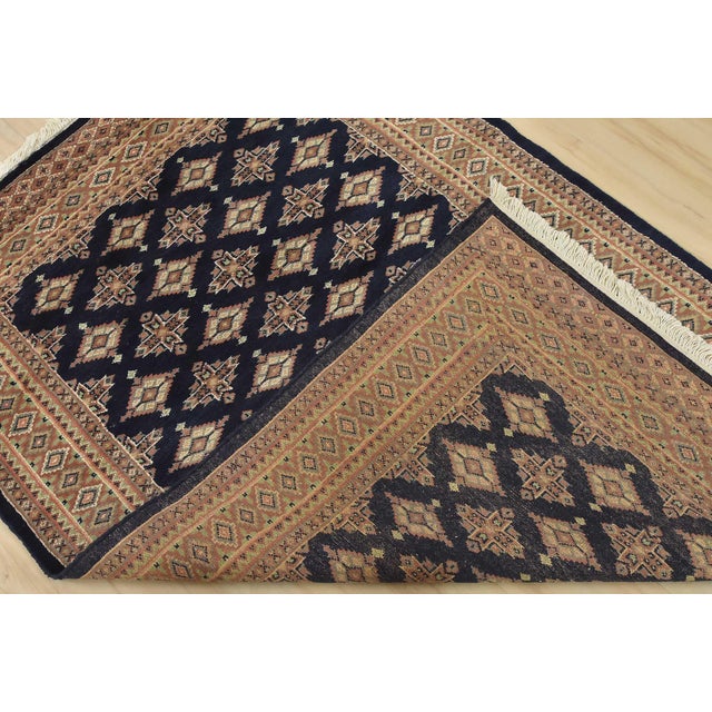 Bokhara Jaldar Rug 4’2” X 6’2” Blue Wool Tribal Hand-Knotted Oriental Carpet For Sale - Image 11 of 12
