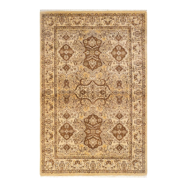 Mogul, One-of-a-Kind Hand-Knotted Area Rug - Yellow, 4' 1" x 6' 3" For Sale