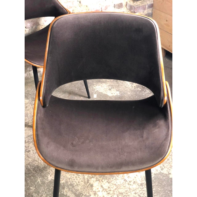 Mid-Century Modern Scandinavian Chairs in Wood and Velvet, 2000s, Set of 6 For Sale - Image 3 of 12